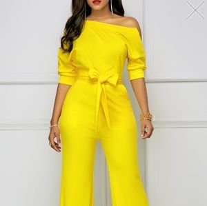 Belted yellow jumpsuit